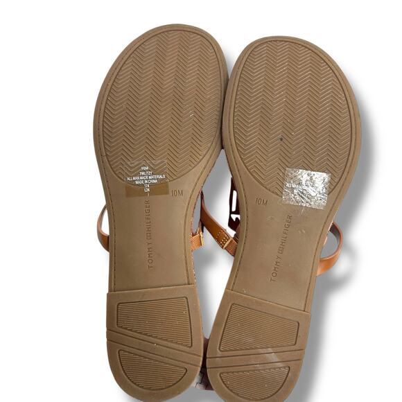 Tommy Hilfiger Logo Sandals Size 10 Brown Litzy T-Strap Flip Flop Flat Thong EUC - Picture 10 of 10